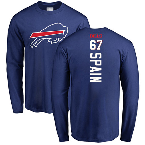 Men NFL Buffalo Bills #67 Quinton Spain Royal Blue Backer Long Sleeve T Shirt